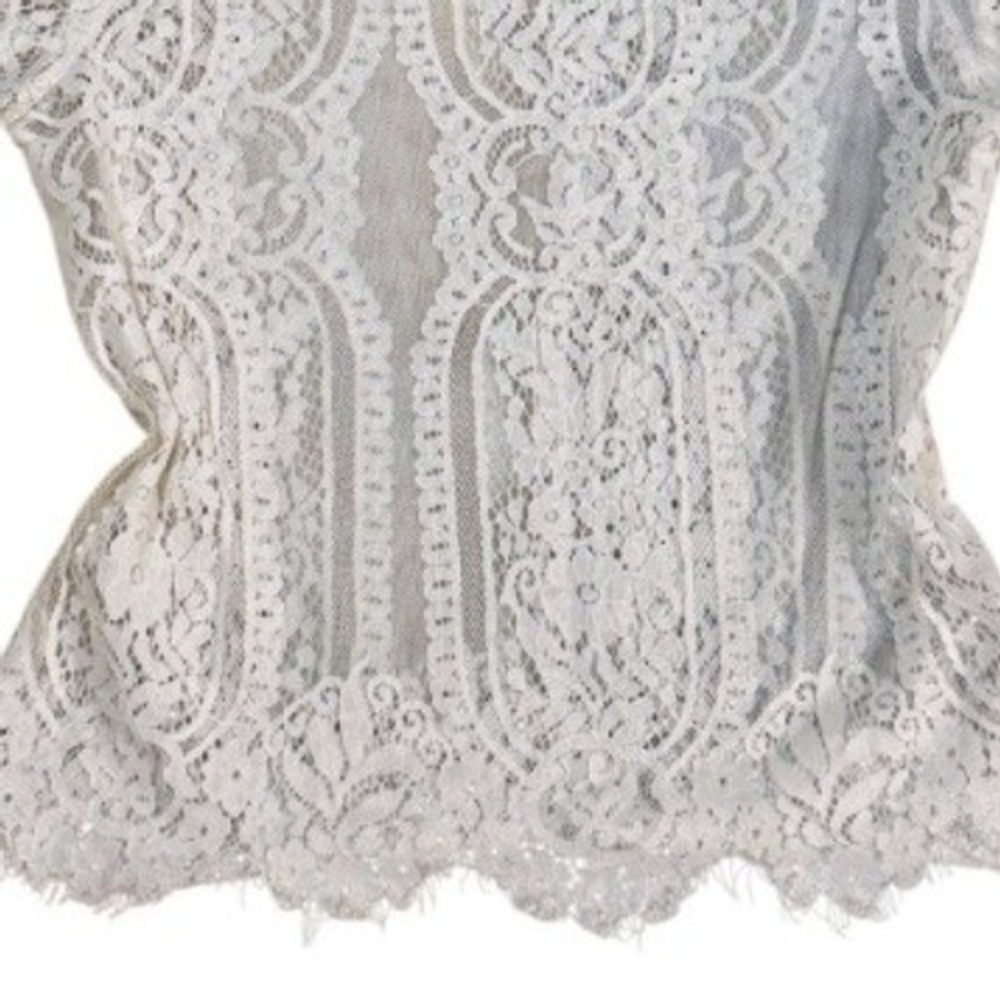 Vintage Crochet Lace Romantic Short Sleeve Top S Edwardian Scalloped Open Knit - Picture 3 of 8